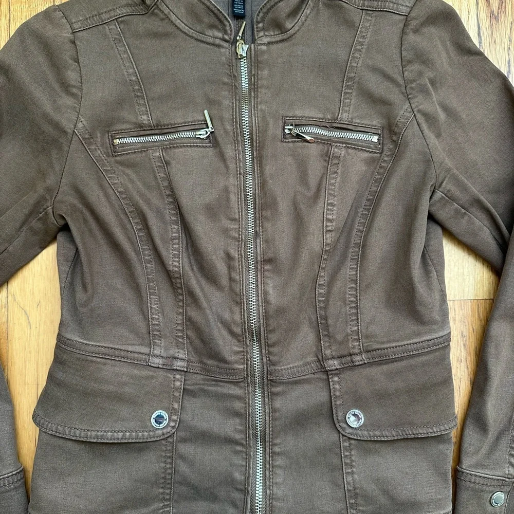 White House Black Market Brown Utility Peplum Jacket - Picture 2 of 5